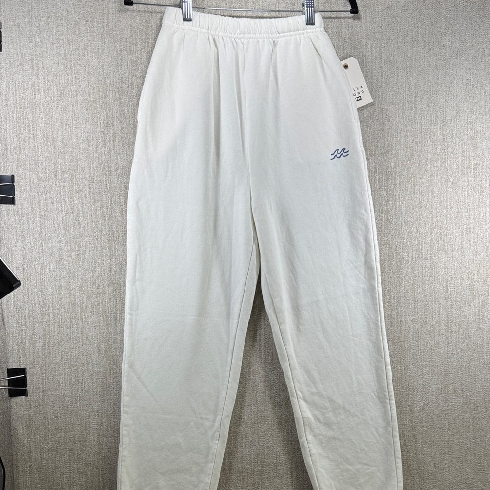 Billabong Take Charge White Sweatpants Joggers Blue Wave Logo NWT S